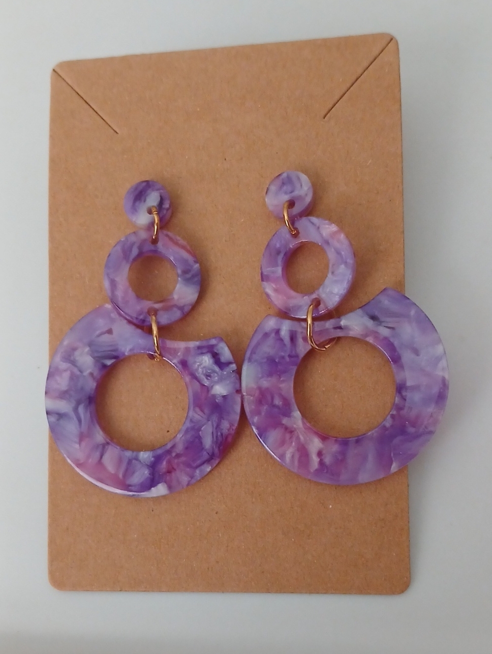 Fashion Jewelry Purple Marbled Double Hoop Dangle Earrings - Picture 1 of 3